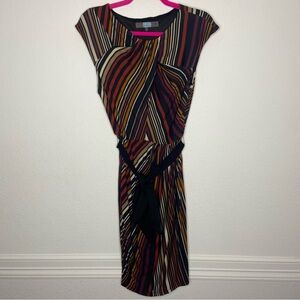 Eva Franco Black Brown Stripes Front Drape Dress Size 4
